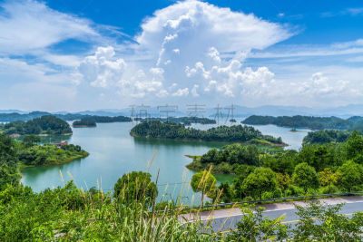 风景,浙江省,自然美,千岛湖,水,天空,美,水平画幅,夏天,水库