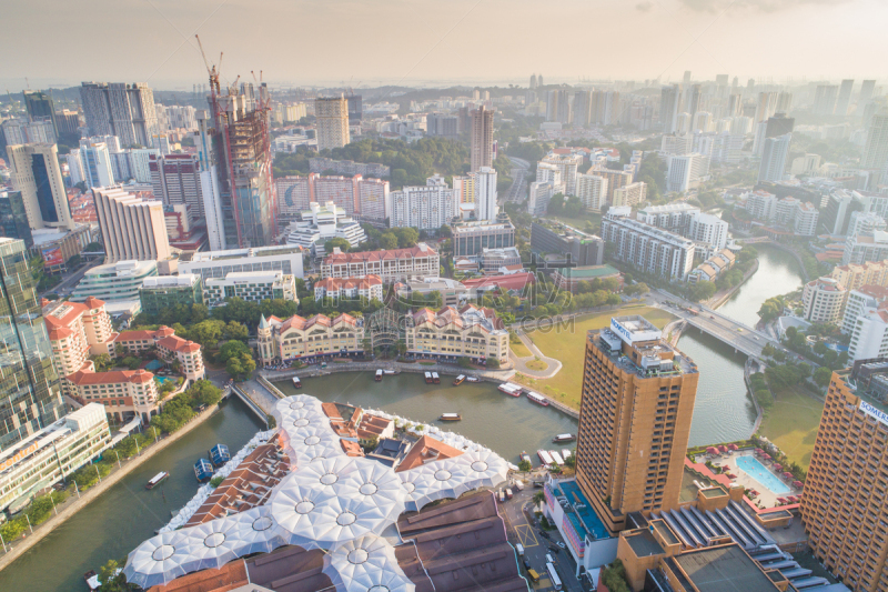 都市风景,新加坡市,城市天际线,航拍视角,市区,宽的,中环,天空,夜晚,市区路