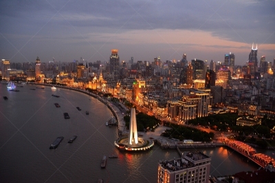 上海,全景,黄昏,外滩,纪念碑,天空,水平画幅,云,无人,黄浦江