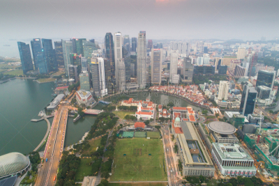 都市风景,新加坡市,城市天际线,航拍视角,市区,宽的,中环,天空,克拉码头,水平画幅