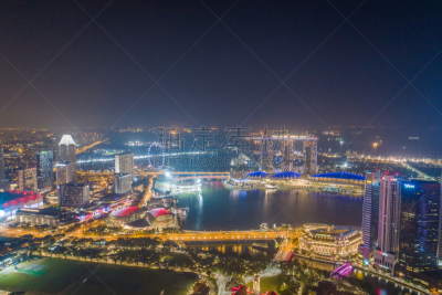 都市风景,新加坡市,城市天际线,航拍视角,市区,中环,宽的,天空,夜晚,市区路