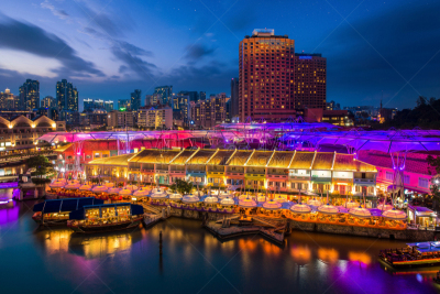 河流,夜晚,滨水,距离标记,新加坡市,夜市,现代,户外,建筑