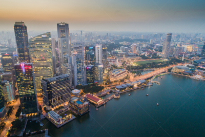都市风景,新加坡市,城市天际线,航拍视角,市区,宽的,中环,天空,夜晚,市区路