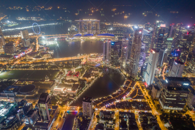 都市风景,新加坡市,城市天际线,航拍视角,市区,宽的,中环,天空,夜晚,市区路