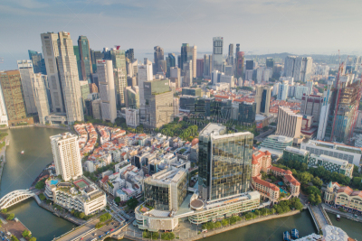 都市风景,新加坡市,城市天际线,航拍视角,市区,宽的,中环,天空,克拉码头,水平画幅