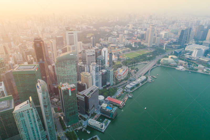 都市风景,新加坡市,城市天际线,航拍视角,市区,中环,宽的,滨海湾 ,市区路,旅行者