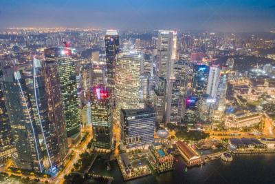 都市风景,新加坡市,城市天际线,航拍视角,市区,中环,宽的,天空,夜晚,市区路