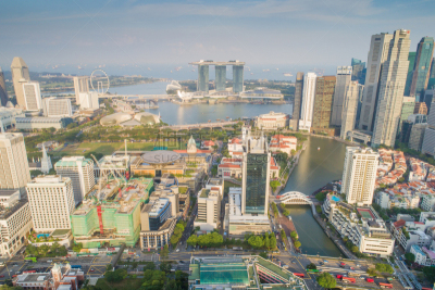 都市风景,新加坡市,城市天际线,航拍视角,市区,中环,宽的,天空,夜晚,市区路