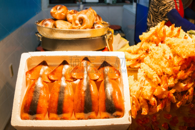 天麸罗,海港,塞满了的,韩国,束草市,圣代,鱿鱼,虾,炸制食物,深的