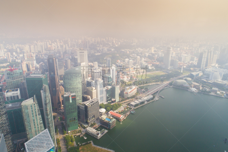 都市风景,新加坡市,城市天际线,航拍视角,市区,中环,宽的,滨海湾 ,市区路,旅行者