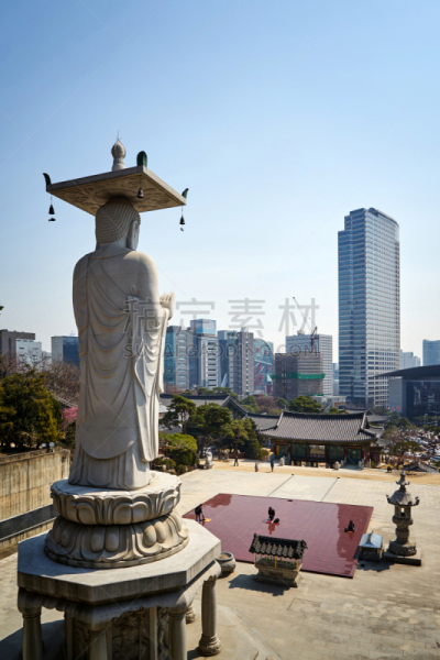 Traditional architecture inside Bongeunsa temple, South Korea.
