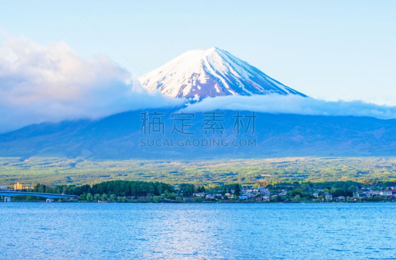 云,早晨,山,富士山,日本,河口湖,水,天空,美,水平画幅