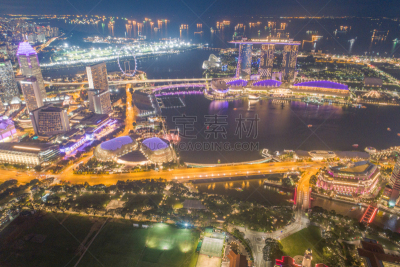 Aerial view Panoramic of the Singapore Skyline and Marina Bay, the marina is the centre of the economy in singapore, there are here all the building in singapore central