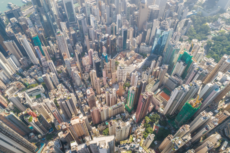 Aerial view panoramic of the Hong Kong City Skyline and Victoria Harbour at sunset at china