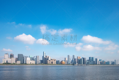 滨水,云,杭州,蓝色,建筑外部,钱塘江,摩天大楼,图像,现代,著名景点