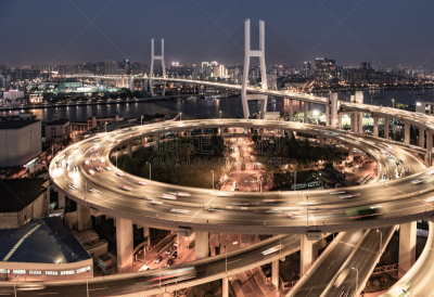 夜晚,高架道路,桥,河流,横越,交通,公路,现代,户外,建筑