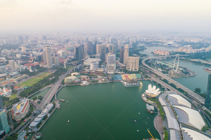 都市风景,新加坡市,城市天际线,航拍视角,市区,宽的,中环,天空,夜晚,市区路