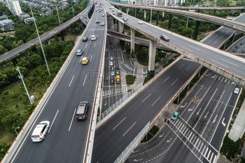 公路,高架道路,航拍视角,卡车,汽车,交通,现代,无人机,商业金融和工业,户外