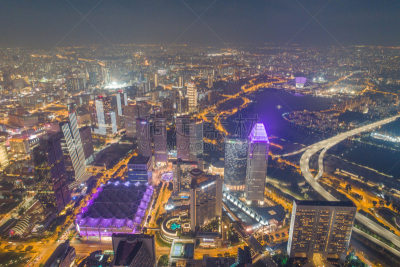 Aerial view Panoramic of the Singapore Skyline and Marina Bay, the marina is the centre of the economy in singapore, there are here all the building in singapore central