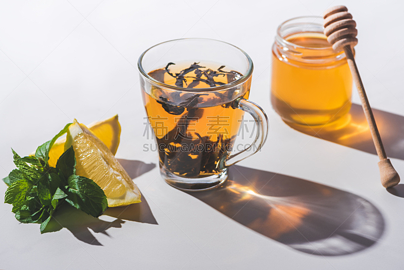 红茶,柠檬,蜂蜜,白色,桌子,薄荷,饮料,茶,传统