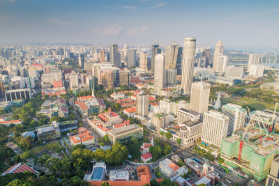 都市风景,新加坡市,城市天际线,航拍视角,市区,中环,宽的,水平画幅,建筑,新加坡
