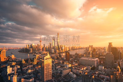 全景,上海,华贵,云,现代,色彩鲜艳,商业金融和工业,河流,户外,建筑
