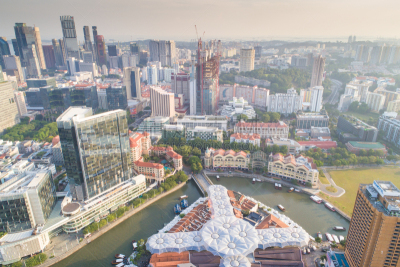 都市风景,新加坡市,城市天际线,航拍视角,市区,中环,宽的,天空,克拉码头,水平画幅
