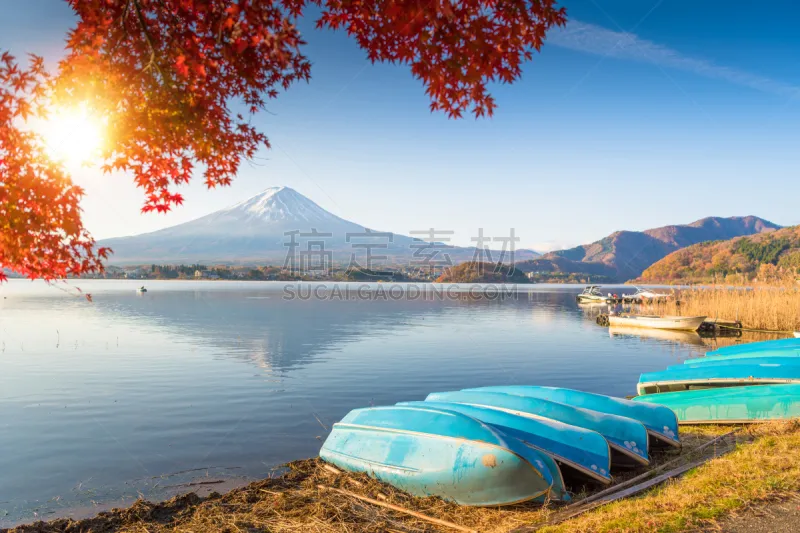 富士山 季节 秋天 湖 日本 早晨 曙暮光 园林 河流 枫树图片素材下载 稿定素材