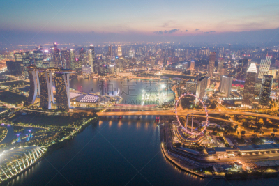 都市风景,新加坡市,城市天际线,航拍视角,市区,宽的,中环,天空,夜晚,市区路