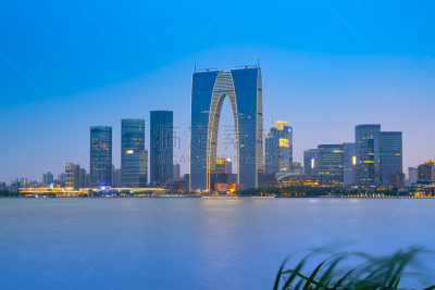 夜晚,苏州,金鸡湖,办公室,水,天空,公园,新的,江苏省,水平画幅
