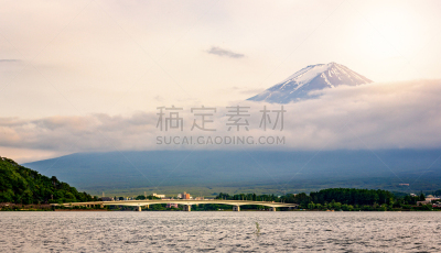 富士山,全景,山,夏天,日本,火山,云景,雪山,云,池塘