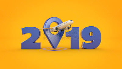 概念,2019,机场,标志,指示棒,商用机,新年前夕,三维图形,新的,风