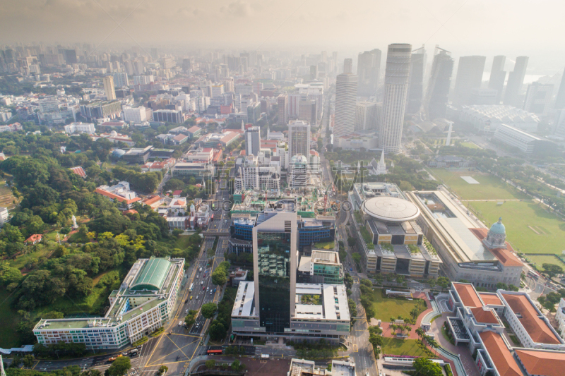 都市风景,新加坡市,城市天际线,航拍视角,市区,中环,宽的,天空,夜晚,市区路