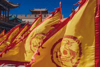 黄色,红色,传统,建筑外部,嘉峪关市,前面,山口