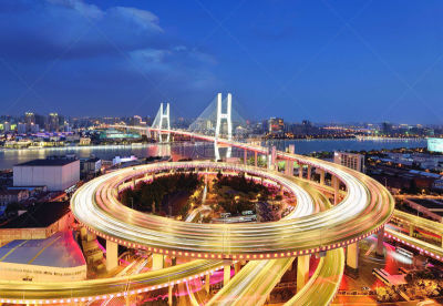 南浦大桥,夜晚,上海,汽车,曙暮光,交通,黄昏,公路,现代,色彩鲜艳