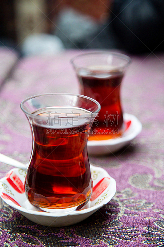 土耳其人,茶,玻璃杯,形状,梨,热,暗色,土耳其,杯,茶碟