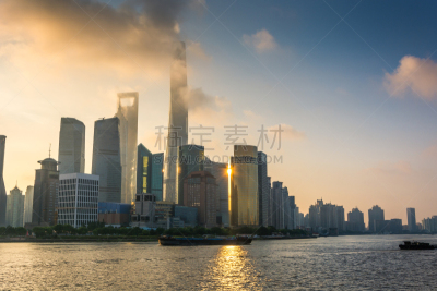 黎明,上海,商务,交通,现代,船,著名景点,河流,户外,天空