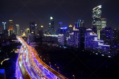 夜晚,高架道路,上海,延安,商务,浦西,照明设备,车灯,光轨,多车道公路
