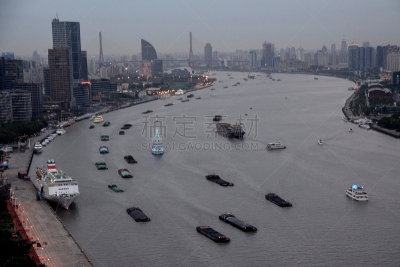 黄浦江,驳船,上海,天空,水平画幅,工业船,杨浦大桥,无人,交通,东亚