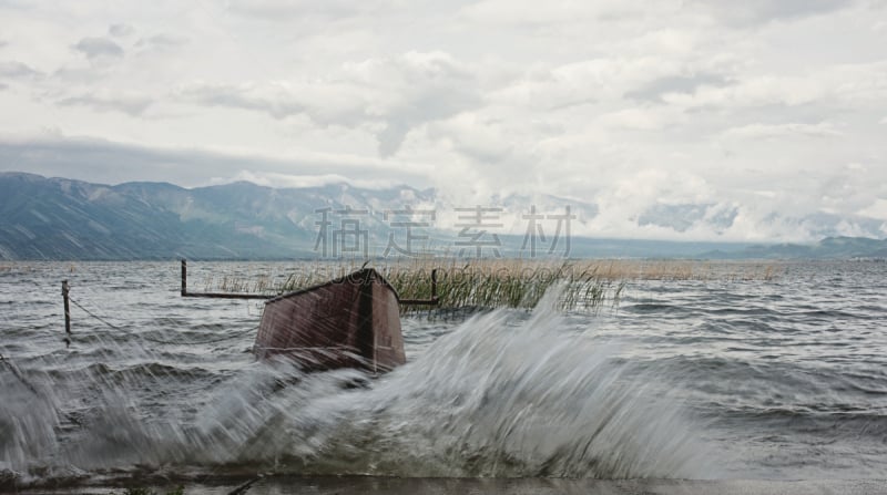 暴风雨,湖,波浪,海滩,寒冷,暗色,山脊,景观设计,风,灰色