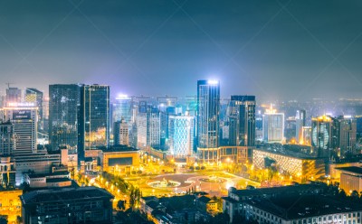成都,夜晚,黄昏,现代,著名景点,河流,户外,天空,建筑,都市风景