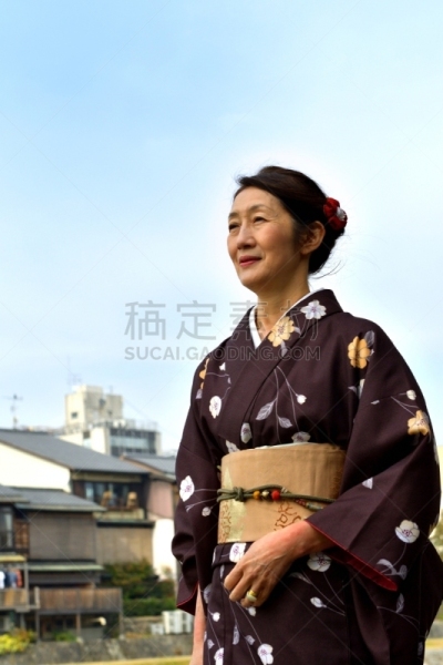 京都府,日本人,鸭川,和服,女人,秋天,垂直画幅,鸟类,鹭科,户外