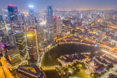 都市风景,新加坡市,城市天际线,航拍视角,市区,宽的,中环,天空,夜晚,市区路