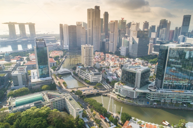 新加坡市,航拍视角,游艇码头,滨海湾 ,城市天际线,横截面,公亩,建筑外部,全部,金融