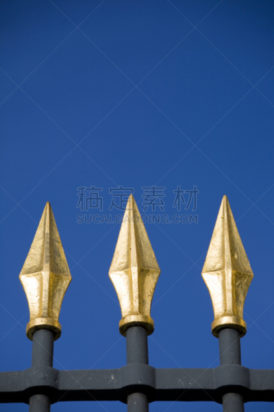 尖的,篱笆,卢浮宫,木栅栏,金叶,铁艺,华丽的,安全,部分,顶部