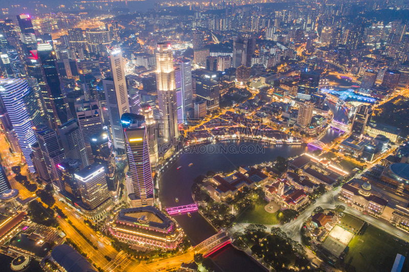 Aerial view Panoramic of the Singapore Skyline and Marina Bay, the marina is the centre of the economy in singapore, there are here all the building in singapore central