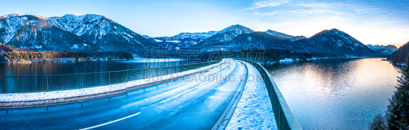 sylvenstein lake,湿,沥青,景观设计,上巴伐利亚,雪,公路,现代,水库,湖