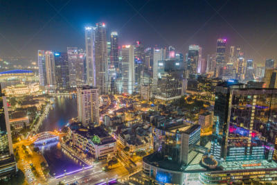 都市风景,新加坡市,城市天际线,航拍视角,市区,宽的,中环,天空,夜晚,市区路
