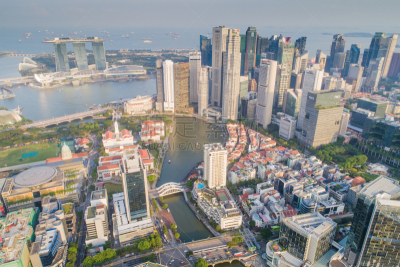 都市风景,新加坡市,城市天际线,航拍视角,市区,中环,宽的,天空,克拉码头,水平画幅