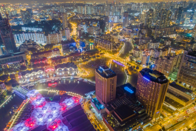 都市风景,新加坡市,城市天际线,航拍视角,市区,宽的,中环,天空,夜晚,市区路